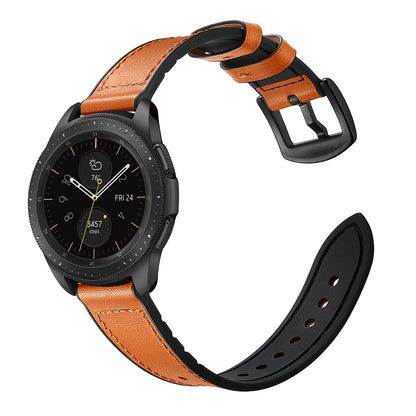 For Samsung Galaxy Watch4 Classic 46mm 42mm/Galaxy Watch4 44mm 40mm/Galaxy Watch 42mm 20mm Silicone Cowhide Leather GW-Midnight Black Watch Band