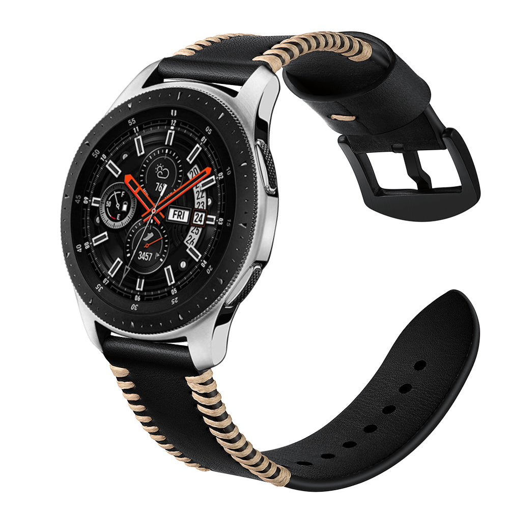 22mm Pork Ribs Style Genuine Leather Coated Smart Watch Band for Samsung Galaxy Watch 46mm