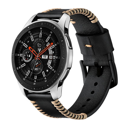 22mm Pork Ribs Style Genuine Leather Coated Smart Watch Band for Samsung Galaxy Watch 46mm