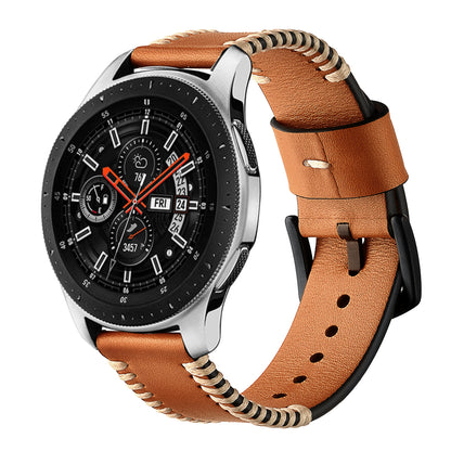 22mm Pork Ribs Style Genuine Leather Coated Smart Watch Band for Samsung Galaxy Watch 46mm