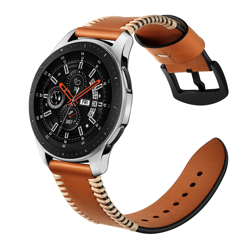 22mm Pork Ribs Style Genuine Leather Coated Smart Watch Band for Samsung Galaxy Watch 46mm