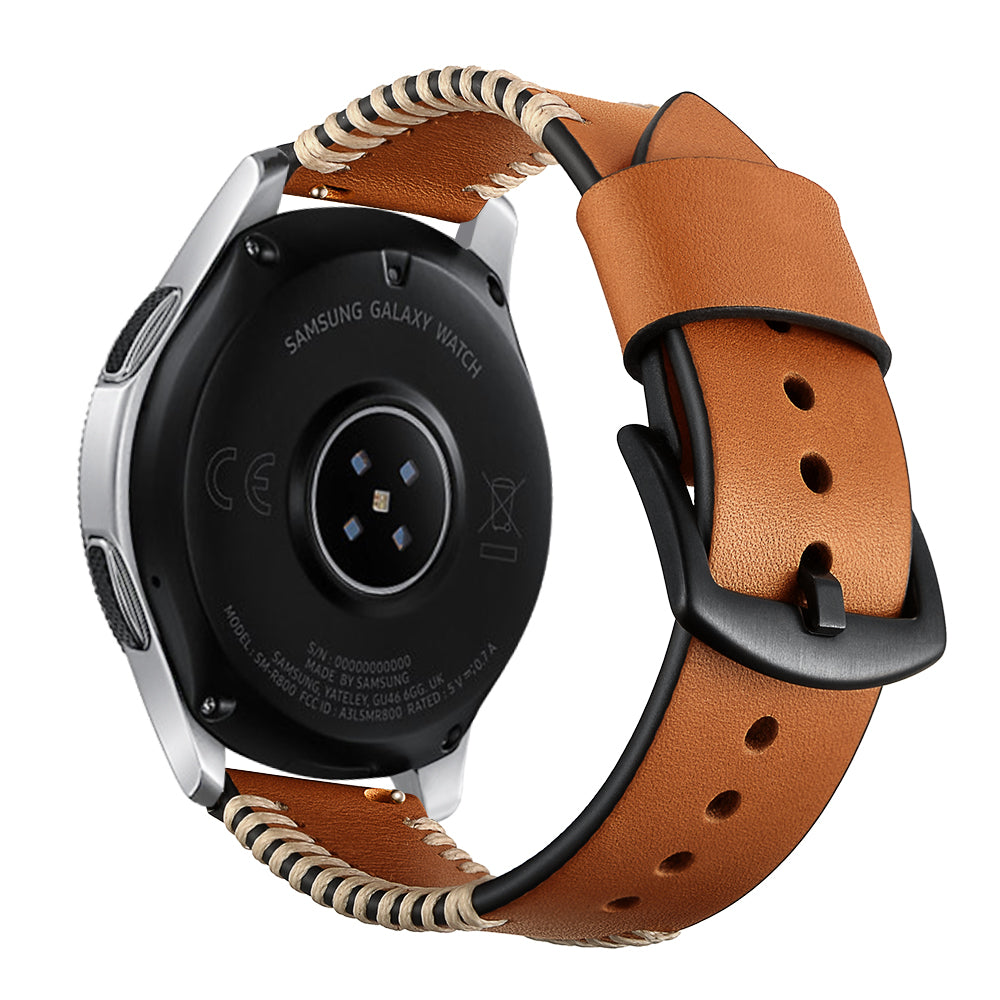 22mm Pork Ribs Style Genuine Leather Coated Smart Watch Band for Samsung Galaxy Watch 46mm