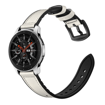 For Samsung Galaxy Watch 46mm Silicone Cowhide Leather GW-Titanium Silver 22mm Watch Band