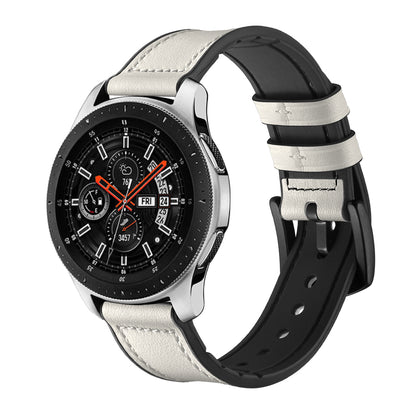 For Samsung Galaxy Watch 46mm Silicone Cowhide Leather GW-Titanium Silver 22mm Watch Band