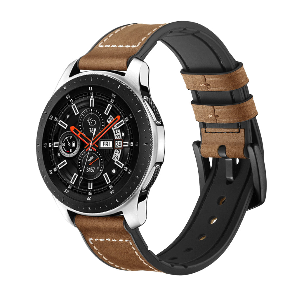 For Samsung Galaxy Watch 46mm Silicone Cowhide Leather GW-Titanium Silver 22mm Watch Band