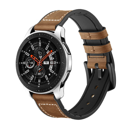 For Samsung Galaxy Watch 46mm Silicone Cowhide Leather GW-Titanium Silver 22mm Watch Band