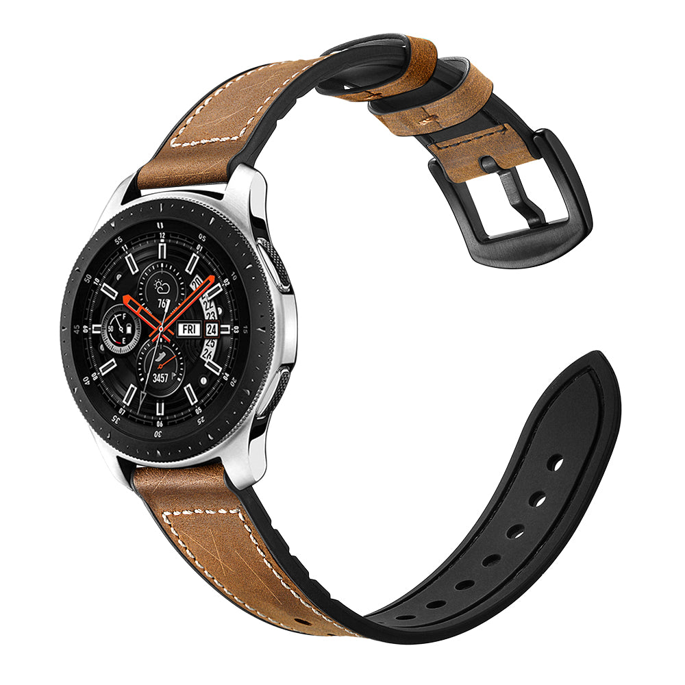 For Samsung Galaxy Watch 46mm Silicone Cowhide Leather GW-Titanium Silver 22mm Watch Band