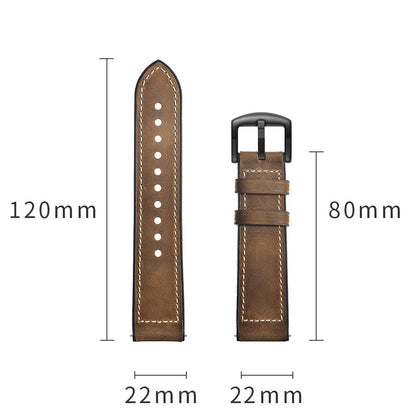 For Samsung Galaxy Watch 46mm Silicone Cowhide Leather GW-Titanium Silver 22mm Watch Band