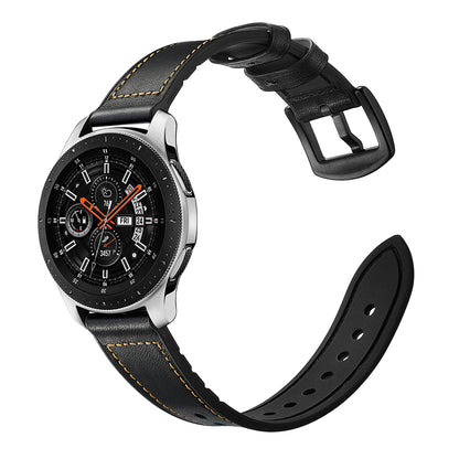 For Samsung Galaxy Watch 46mm Silicone Cowhide Leather GW-Titanium Silver 22mm Watch Band