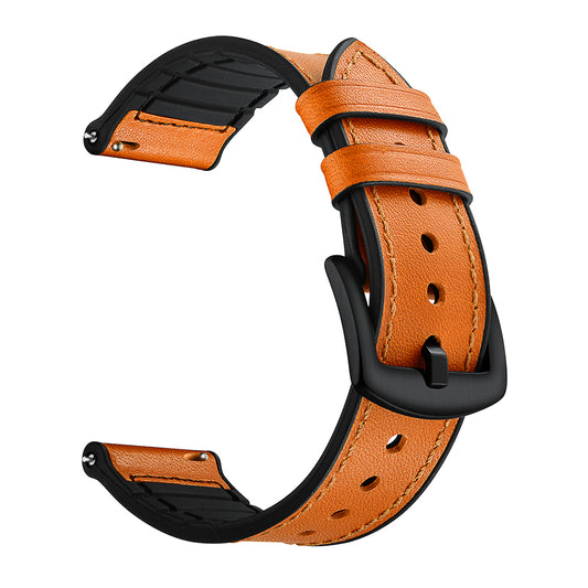 For Samsung Galaxy Watch 46mm Silicone Cowhide Leather GW-Titanium Silver 22mm Watch Band