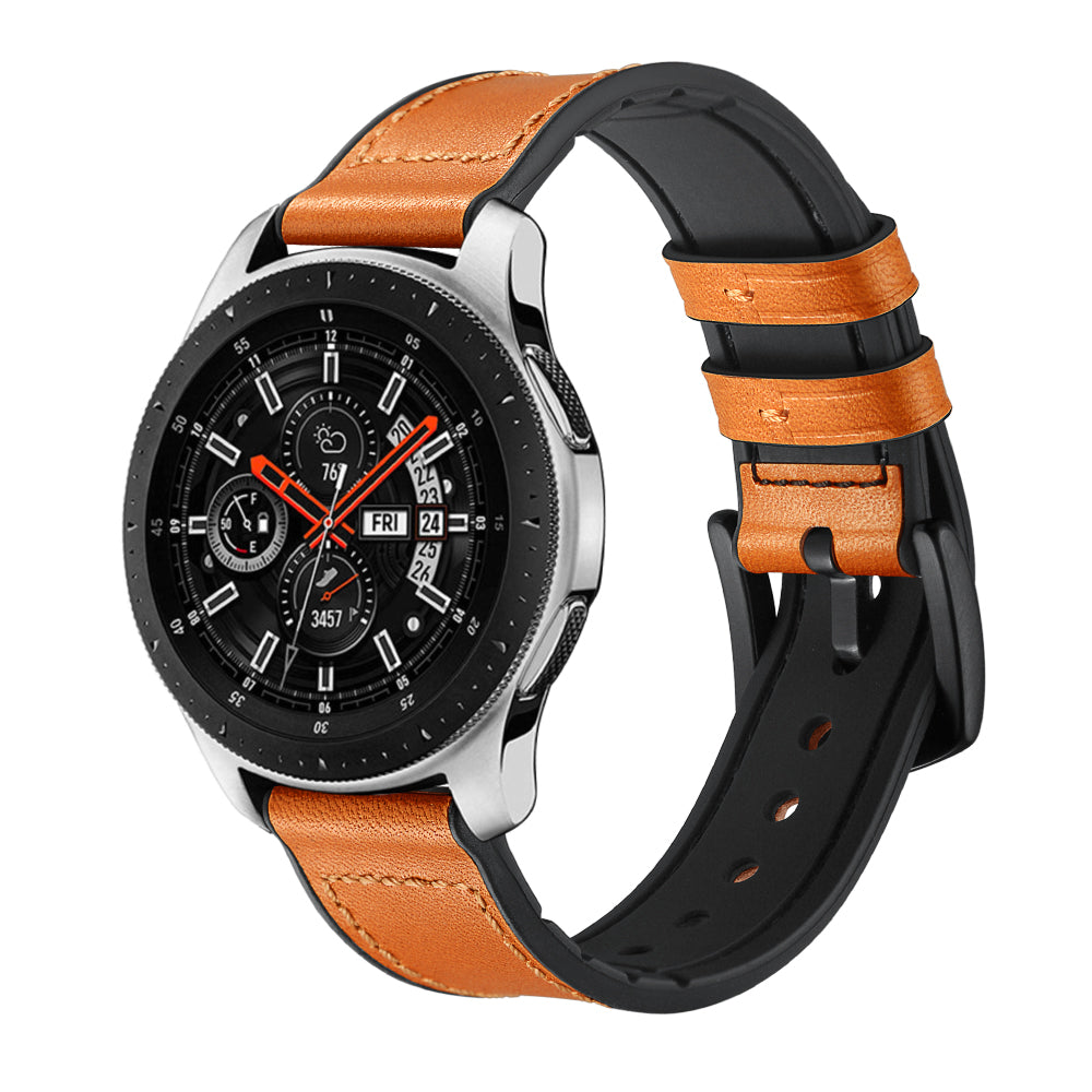 For Samsung Galaxy Watch 46mm Silicone Cowhide Leather GW-Titanium Silver 22mm Watch Band