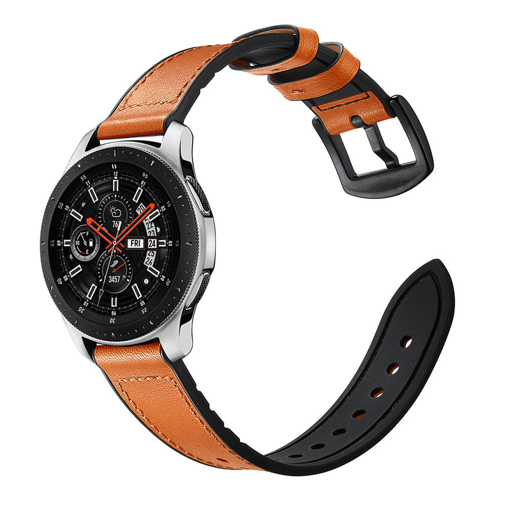 For Samsung Galaxy Watch 46mm Silicone Cowhide Leather GW-Titanium Silver 22mm Watch Band