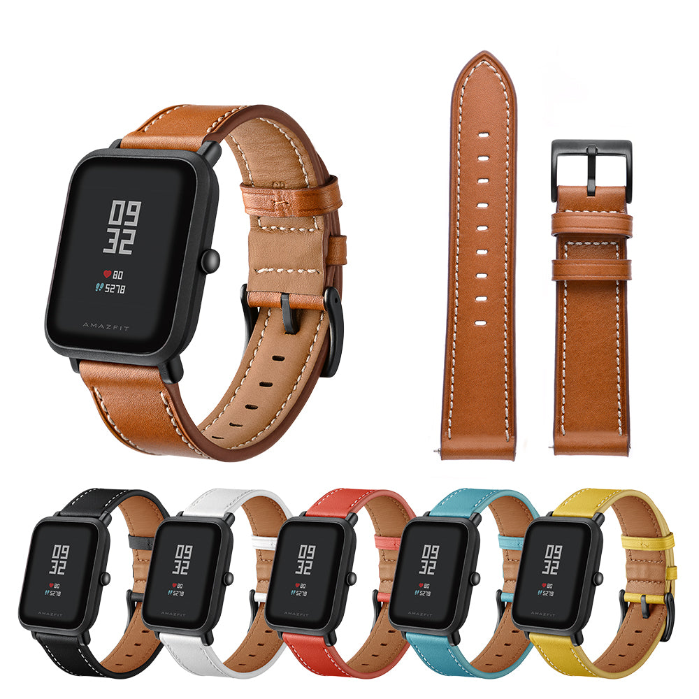 20mm Cowhide Genuine Leather Watch Band for Huami Amazfit Bip