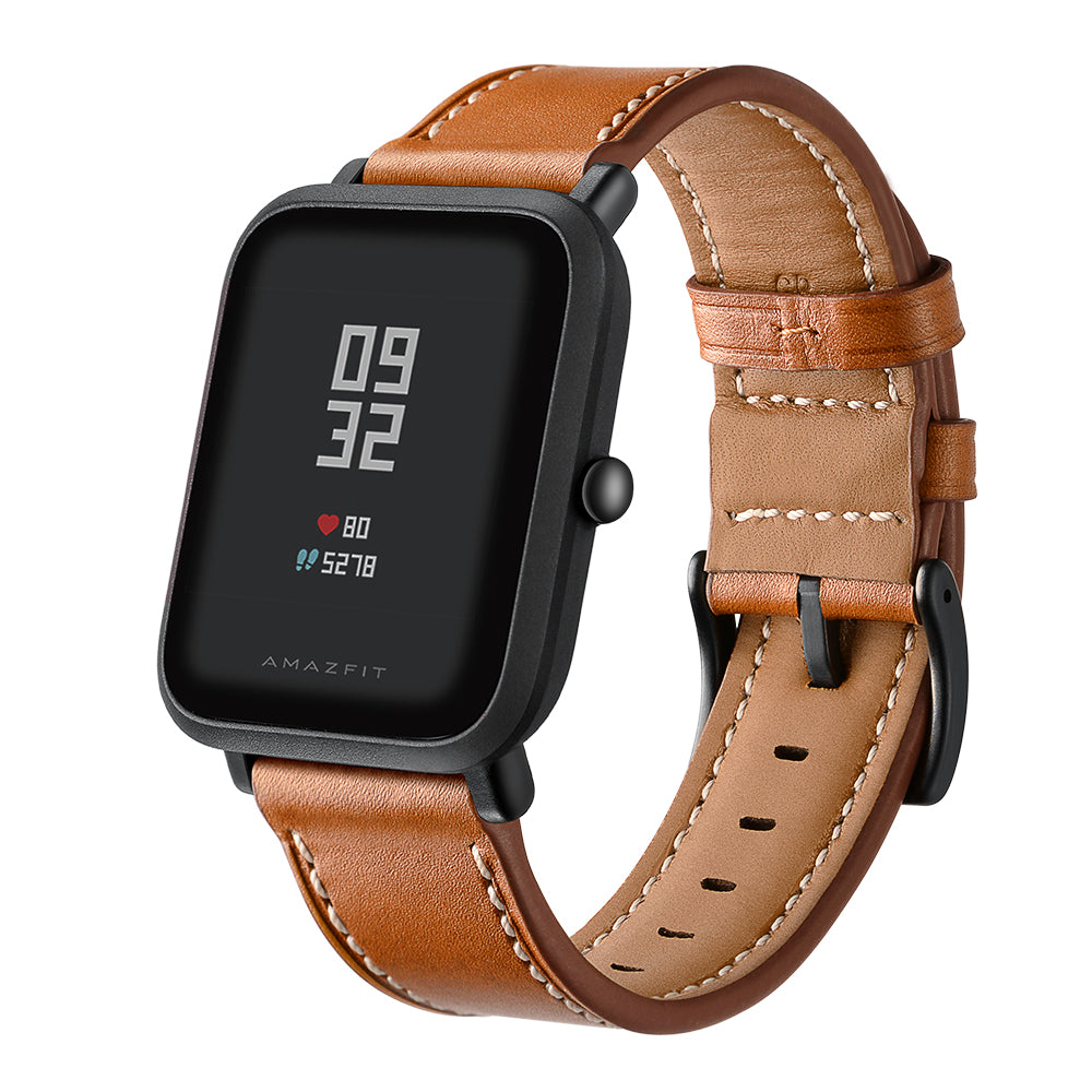 20mm Cowhide Genuine Leather Watch Band for Huami Amazfit Bip