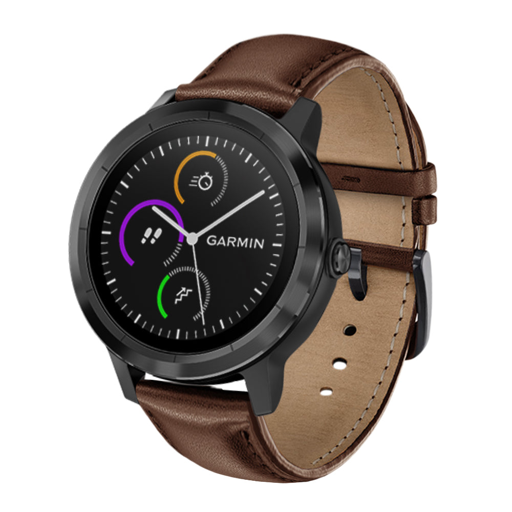 For Garmin Vivoactive 3/Vivomove HR Top-layer Cowhide Leather Watch Strap 20mm