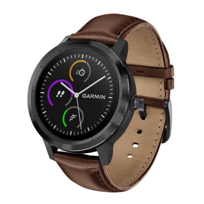 For Garmin Vivoactive 3/Vivomove HR Top-layer Cowhide Leather Watch Strap 20mm