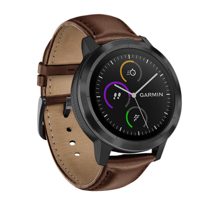 For Garmin Vivoactive 3/Vivomove HR Top-layer Cowhide Leather Watch Strap 20mm