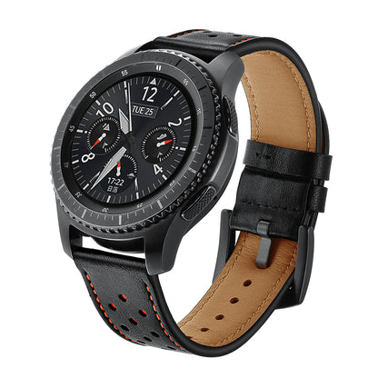 22mm Holes Decor Genuine Leather Smart Watch Band for Samsung Gear S3 Classic/Frontier