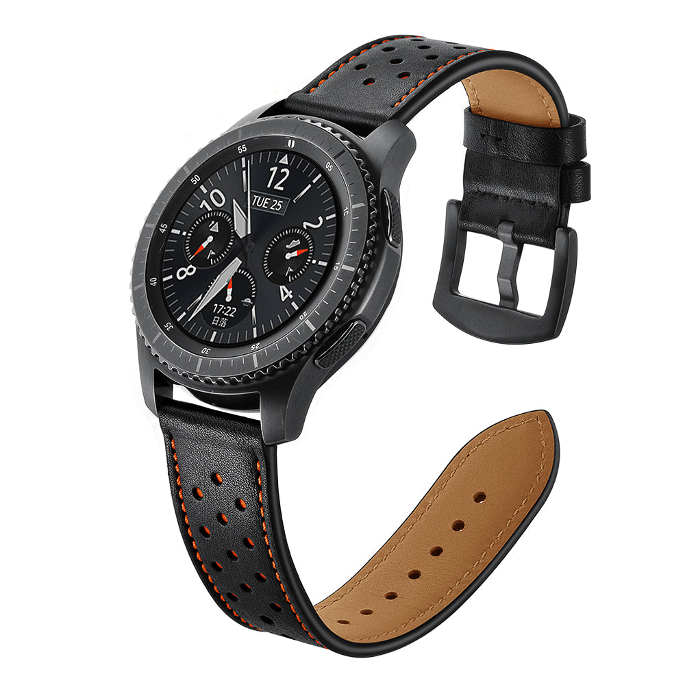 22mm Holes Decor Genuine Leather Smart Watch Band for Samsung Gear S3 Classic/Frontier