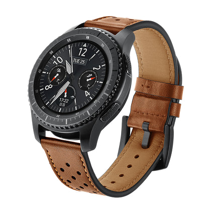 22mm Holes Decor Genuine Leather Smart Watch Band for Samsung Gear S3 Classic/Frontier