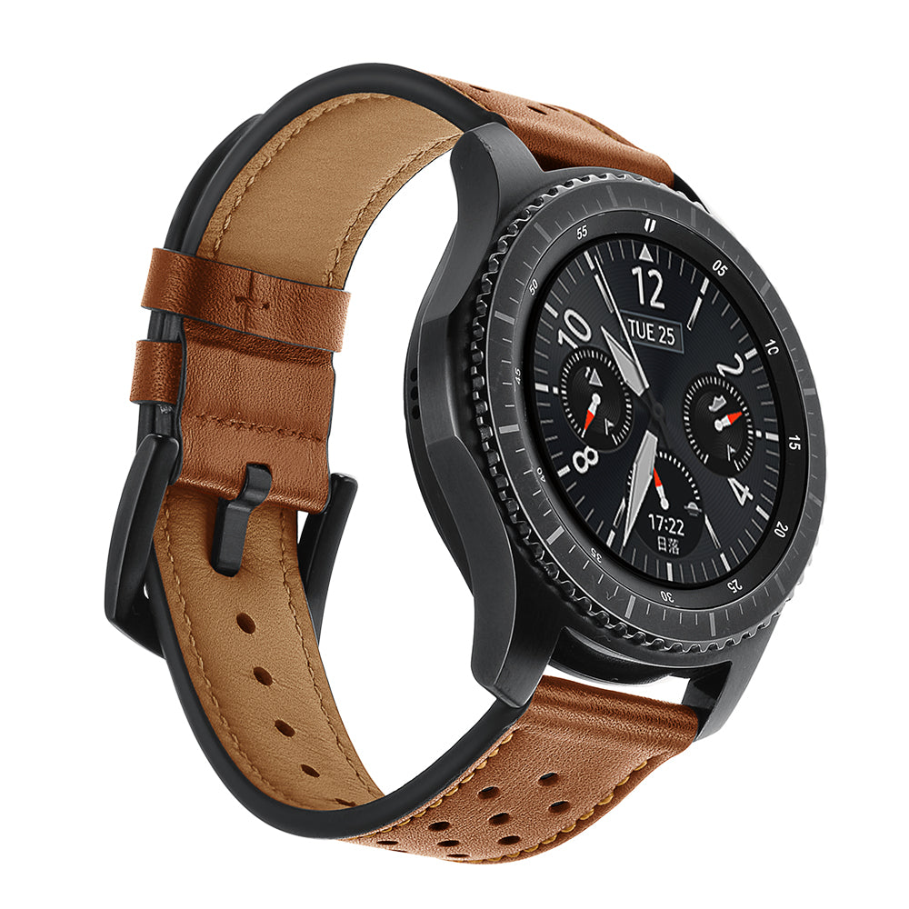 22mm Holes Decor Genuine Leather Smart Watch Band for Samsung Gear S3 Classic/Frontier