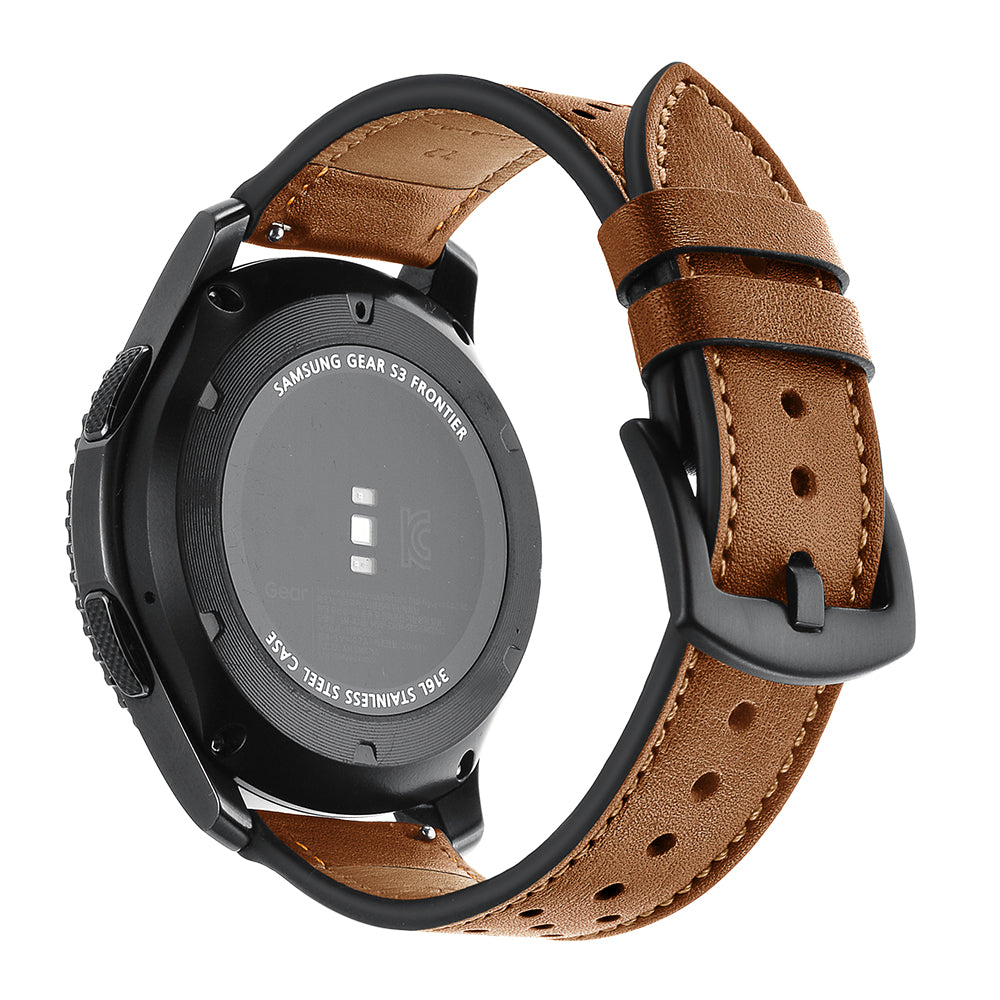 22mm Holes Decor Genuine Leather Smart Watch Band for Samsung Gear S3 Classic/Frontier