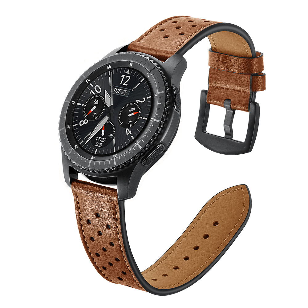 22mm Holes Decor Genuine Leather Smart Watch Band for Samsung Gear S3 Classic/Frontier