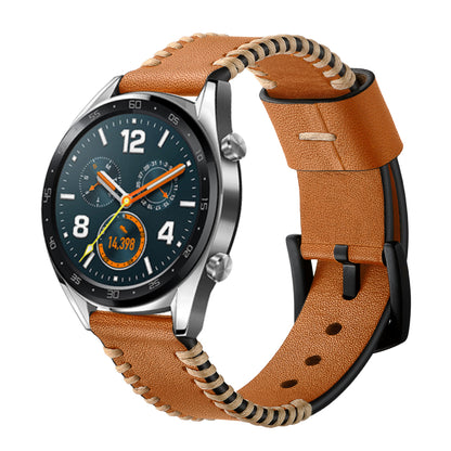 22mm Ribs Style Genuine Leather Watch Strap for Huawei Watch GT / GT 2 46mm / Honor Magic