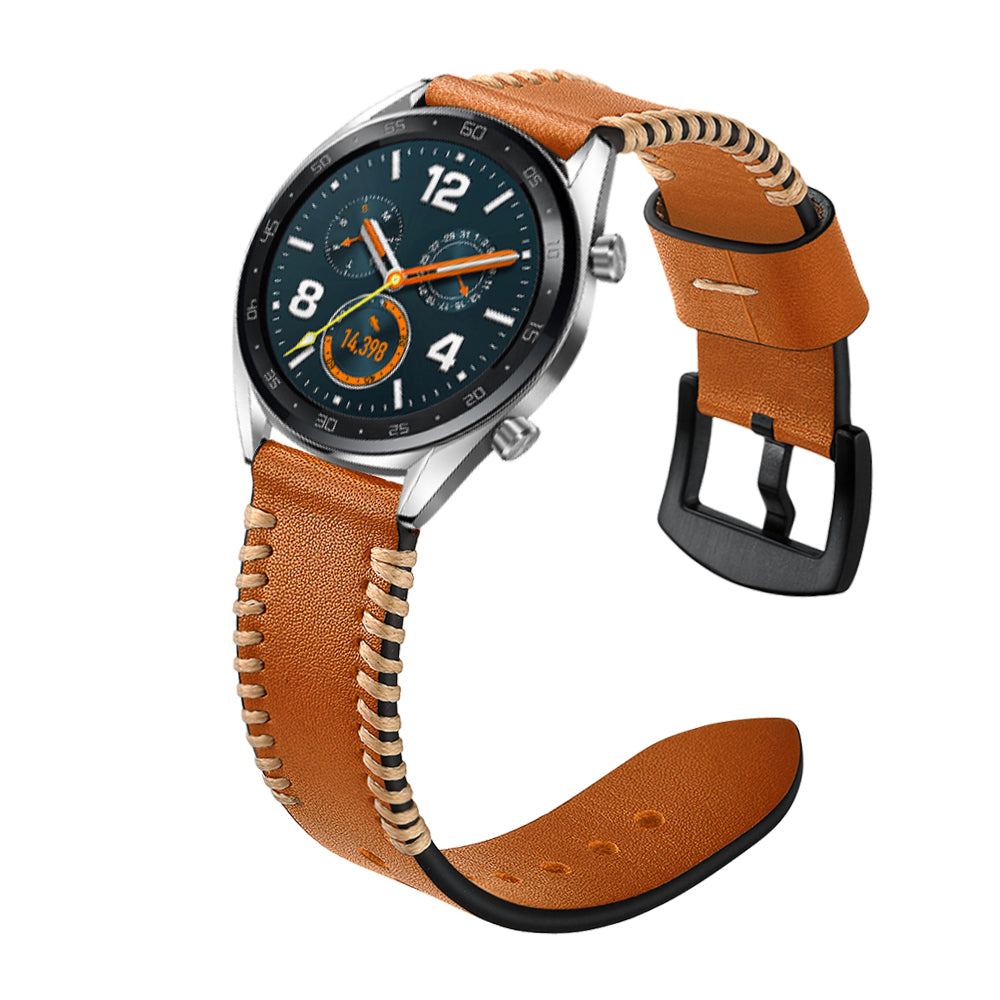 22mm Ribs Style Genuine Leather Watch Strap for Huawei Watch GT / GT 2 46mm / Honor Magic