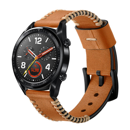 22mm Ribs Style Genuine Leather Watch Strap for Huawei Watch GT / GT 2 46mm / Honor Magic