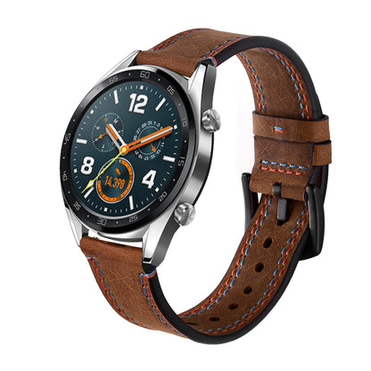 22mm Dual-Stitching Design Genuine Leather Crazy Horse Texture Watch Strap for Huawei Watch GT / Watch 2 / Watch Magic