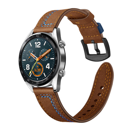 22mm Genuine Leather Smart Watch Strap Replacement with Stitching Decor for Huawei Watch GT1 / 2 / Watch Magic