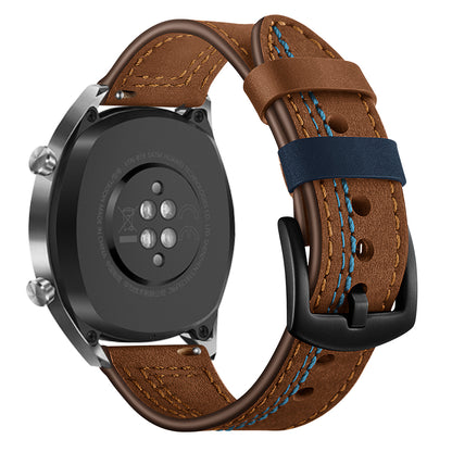 22mm Genuine Leather Smart Watch Strap Replacement with Stitching Decor for Huawei Watch GT1 / 2 / Watch Magic