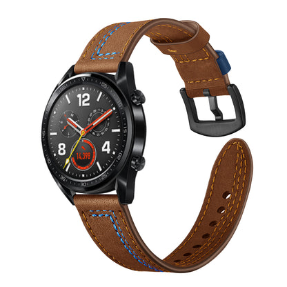 22mm Genuine Leather Smart Watch Strap Replacement with Stitching Decor for Huawei Watch GT1 / 2 / Watch Magic