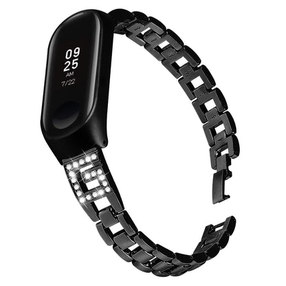 Rhinestone Decor Stainless Steel Smart Bracelet Band for Xiaomi Mi Band 3/Band 4