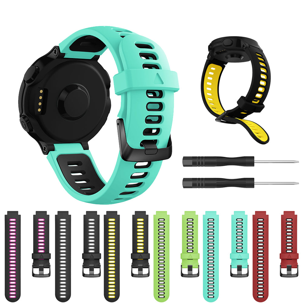 Silicone Watch Band for Garmin Forerunner 735XT 220 230 235 620 630, Dual Color Wrist Strap with Black Buckle