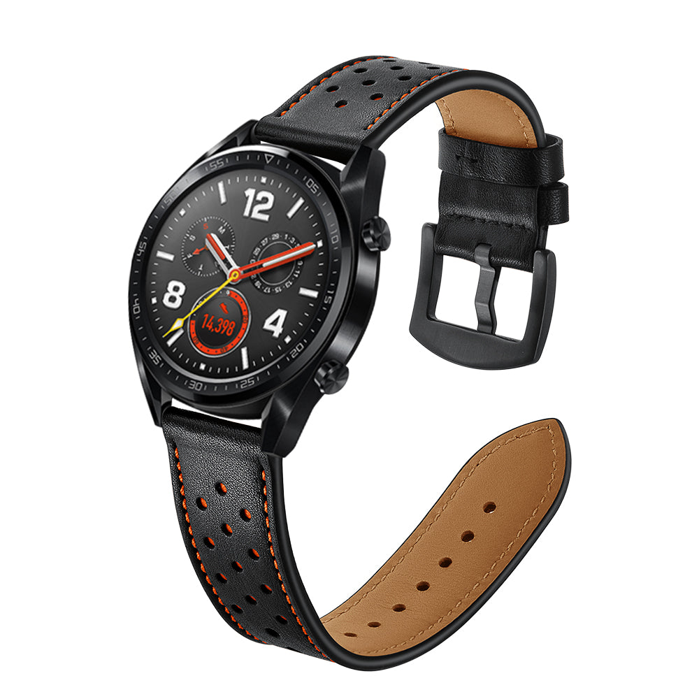 For Huawei Watch GT 2/1 with Holes Cowhide Genuine Leather Watch Band 22mm