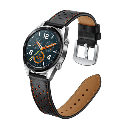 For Huawei Watch GT 2/1 with Holes Cowhide Genuine Leather Watch Band 22mm