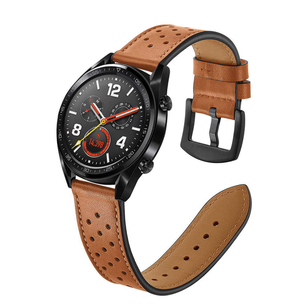 For Huawei Watch GT 2/1 with Holes Cowhide Genuine Leather Watch Band 22mm