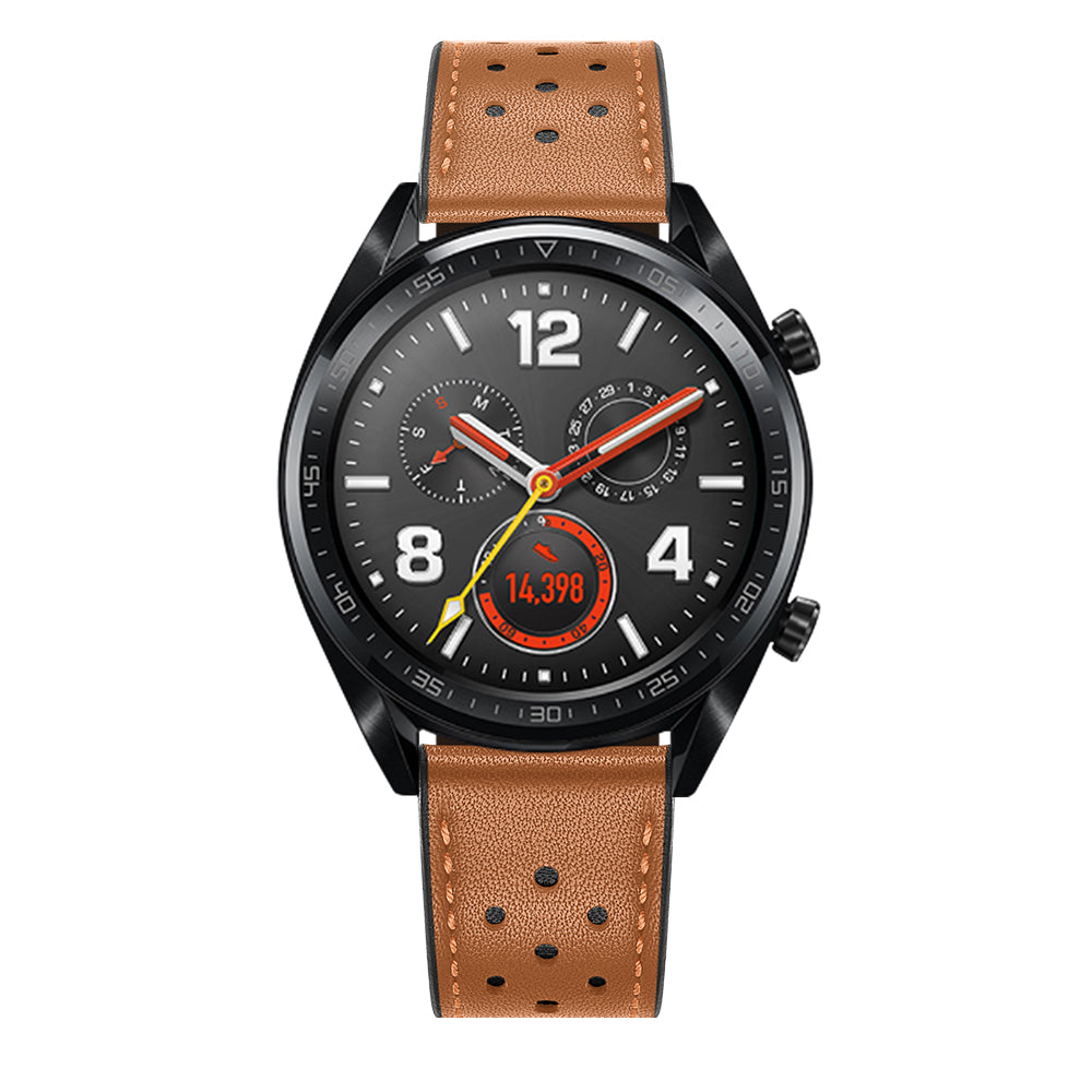 For Huawei Watch GT 2/1 with Holes Cowhide Genuine Leather Watch Band 22mm