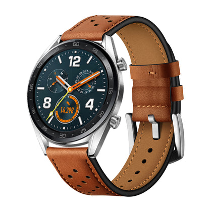 For Huawei Watch GT 2/1 with Holes Cowhide Genuine Leather Watch Band 22mm