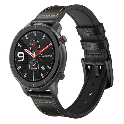 Genuine Leather Coated Silicone Wrist Strap for Huami Amazfit GTR 47mm