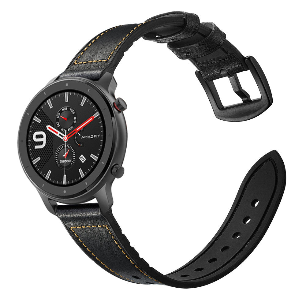 Genuine Leather Coated Silicone Wrist Strap for Huami Amazfit GTR 47mm