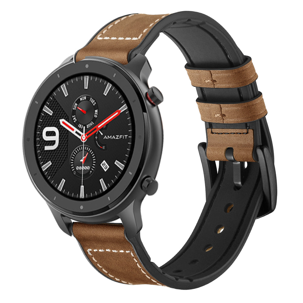 Genuine Leather Coated Silicone Wrist Strap for Huami Amazfit GTR 47mm