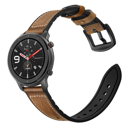 Genuine Leather Coated Silicone Wrist Strap for Huami Amazfit GTR 47mm