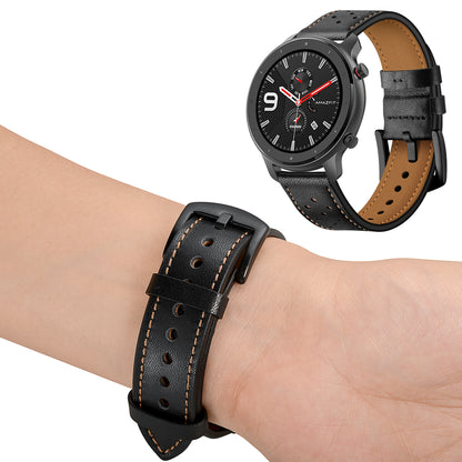 22mm Stitching Decor Top-layer Genuine Leather Smart Watch Band Replacement for Huami Amazfit GTR 47mm