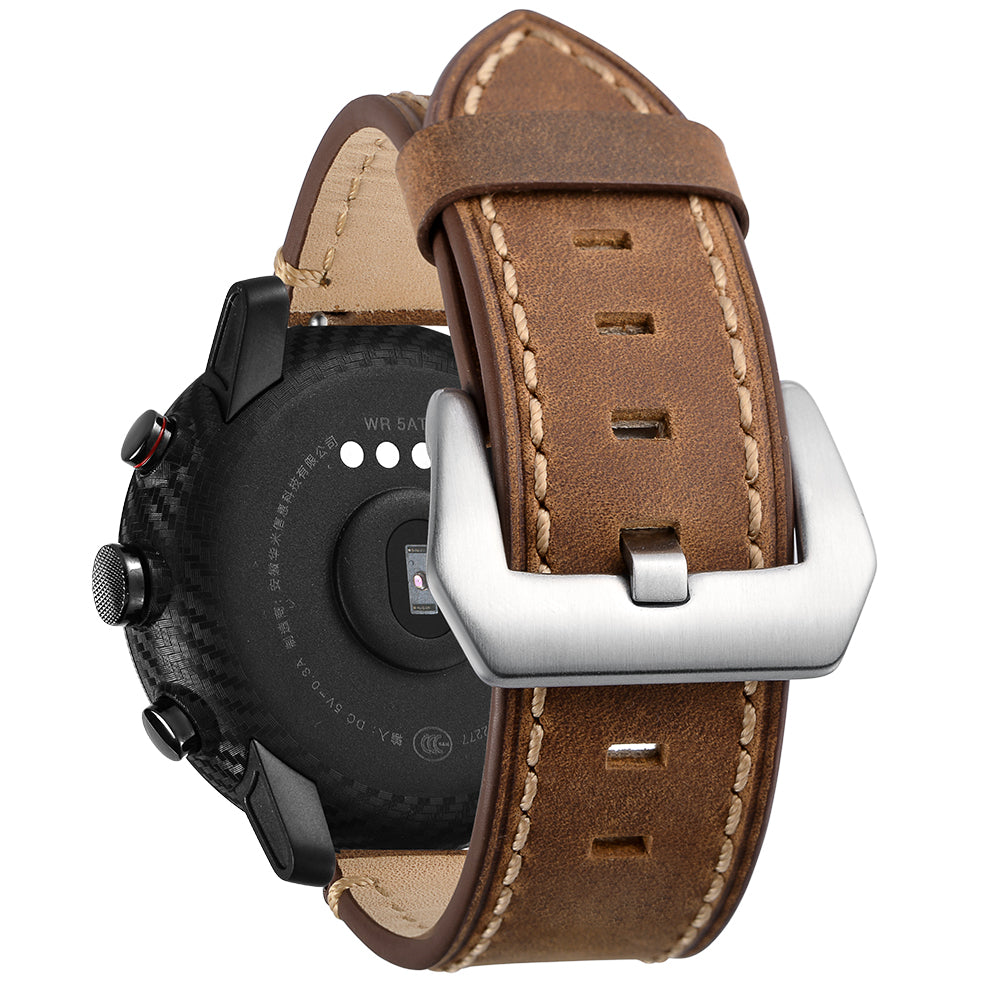 Genuine Leather Smart Watch Band for Huami Amazfit Watch 2/1 22mm- Brown