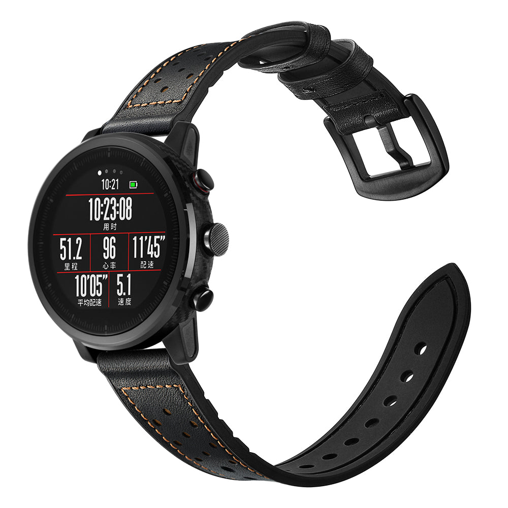 For Huami Amazfit Watch 2 with Holes Cowhide Silicone Surface Genuine Leather Smart Watch Band