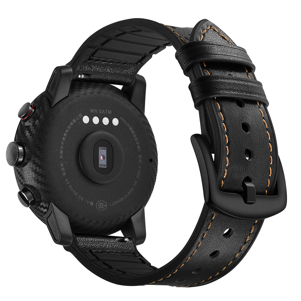 For Huami Amazfit Watch 2 with Holes Cowhide Silicone Surface Genuine Leather Smart Watch Band