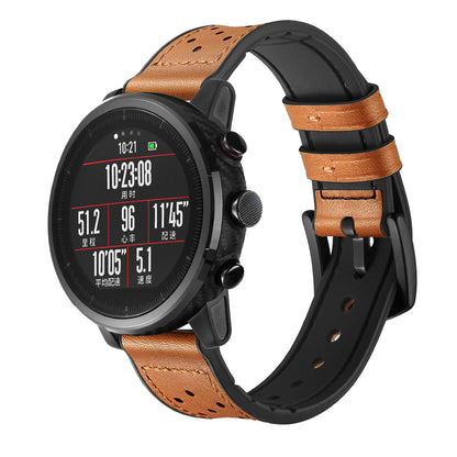 For Huami Amazfit Watch 2 with Holes Cowhide Silicone Surface Genuine Leather Smart Watch Band